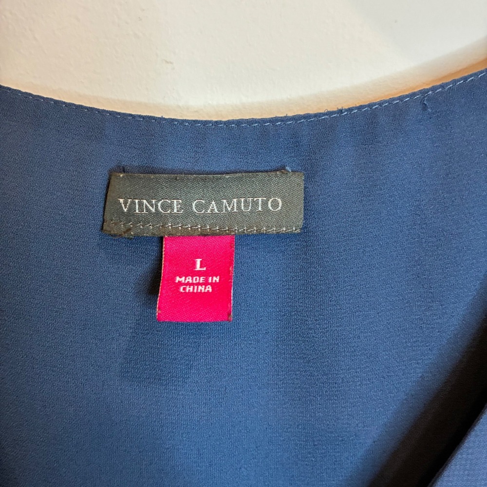 Vince Camuto Blue Flutter Sleeve V-Neck Chiffon Blouse Top Large